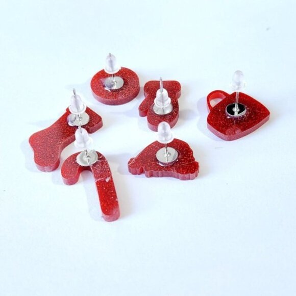 Christmas Red Glittery Santa Hat Stud Earrings - Picture 2 of 2